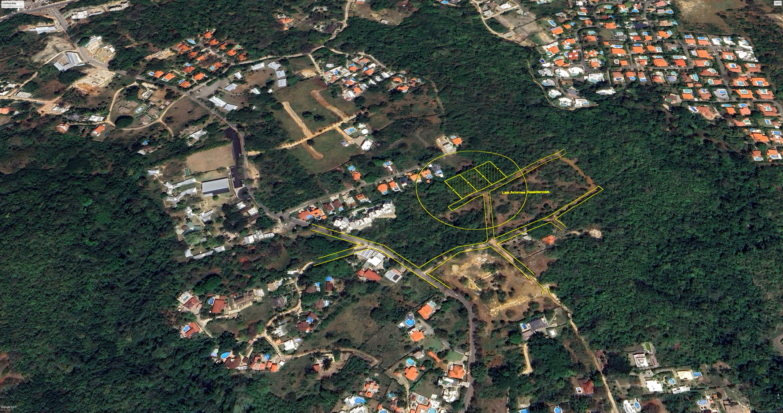 buyDRproperty Aerial view of Las Aromas Residences building lots in La Mulata. Sosua Real Estate