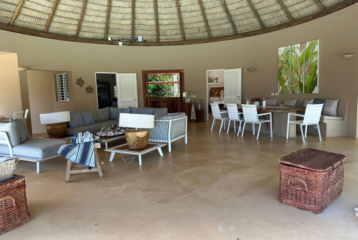buyDRproperty Luxury Ocean View Villa interior with thatched roof, for sale in the Dominican Republic. Sosua Real Estate