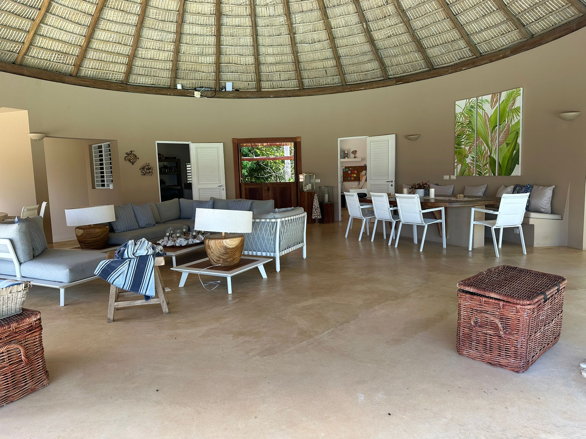 buyDRproperty Luxury Ocean View Villa interior with thatched roof, for sale in the Dominican Republic. Sosua Real Estate