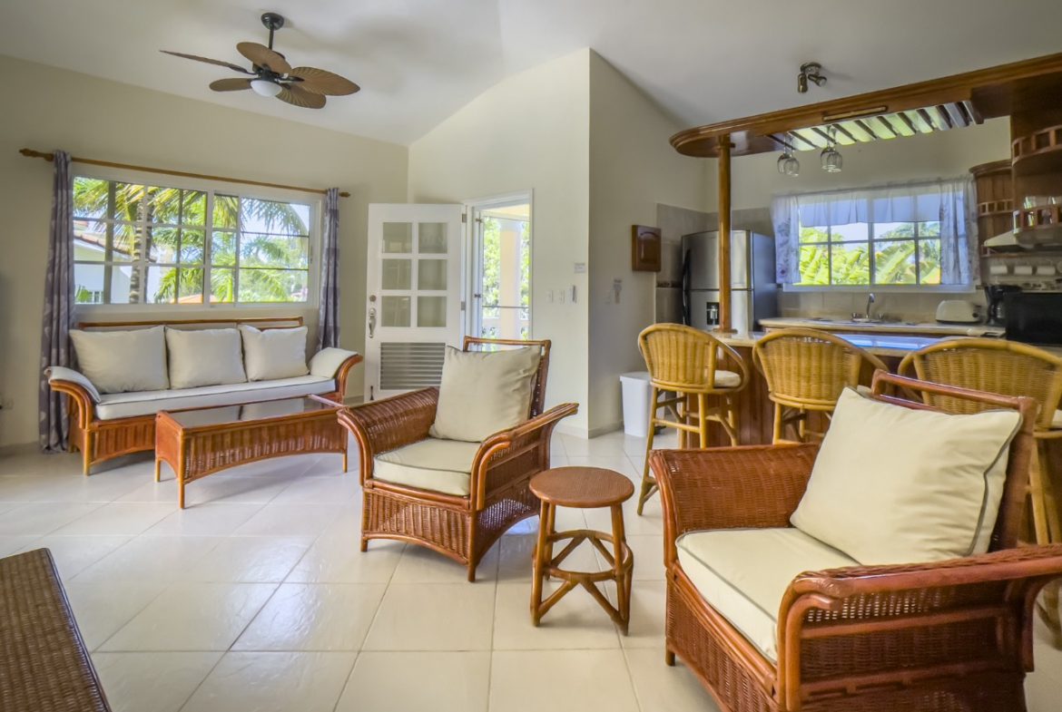 buyDRproperty Bright living room of a 3BR Ocean View Home in Hispaniola. Sosua Real Estate