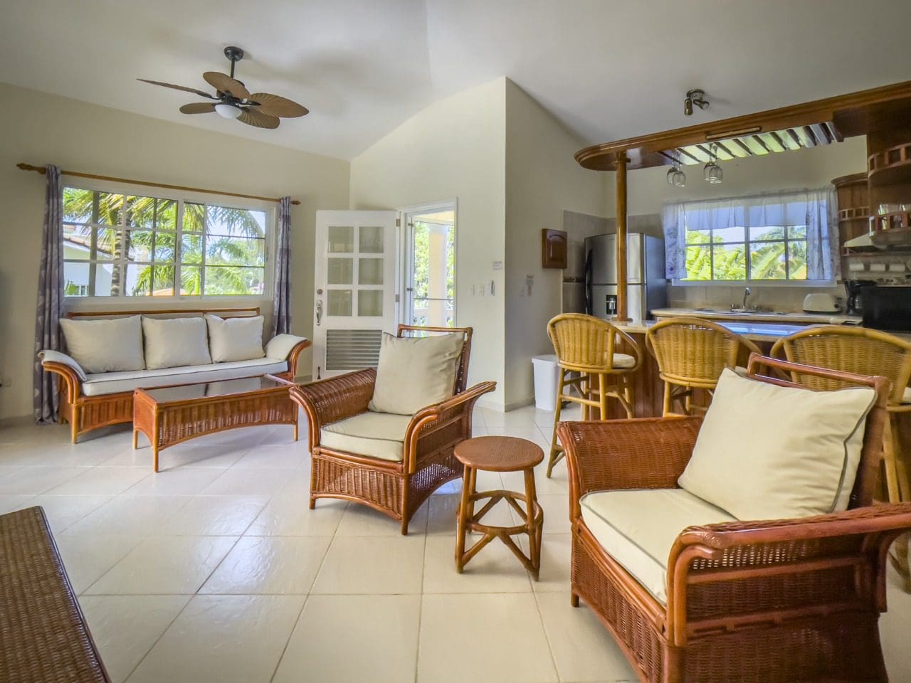 buyDRproperty Bright living room of a 3BR Ocean View Home in Hispaniola. Sosua Real Estate