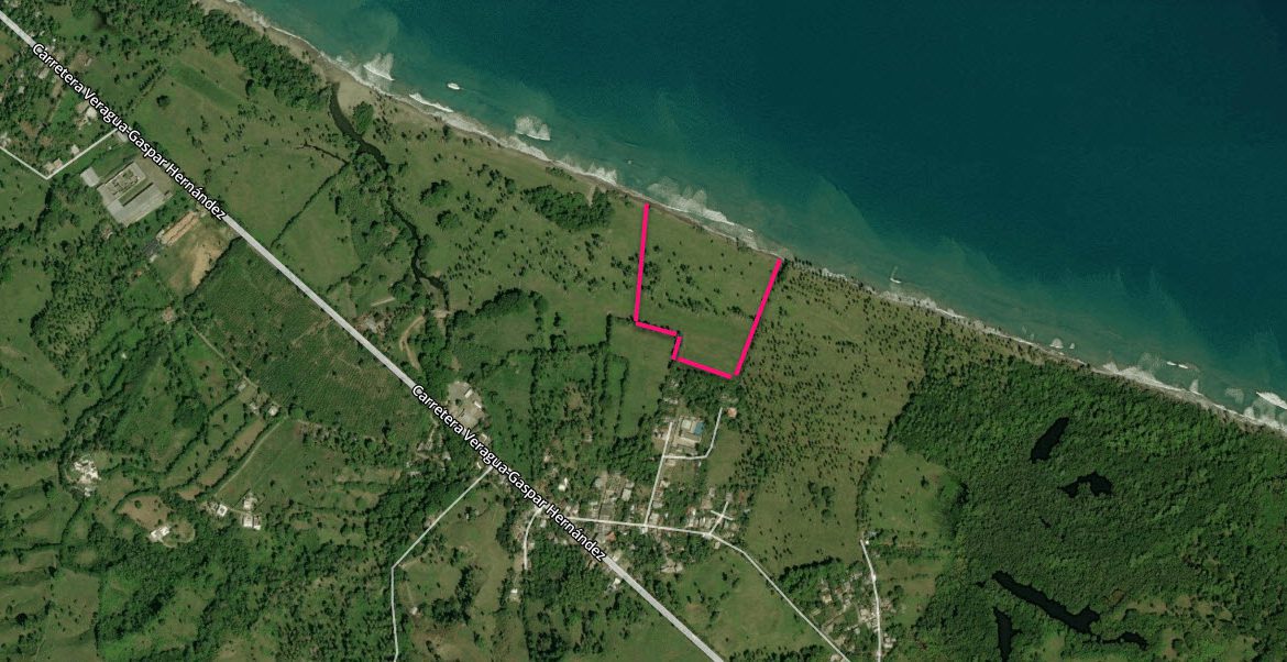 buyDRproperty Aerial view of beachfront land near the ocean, Cabarete, Dominican Republic. Sosua Real Estate