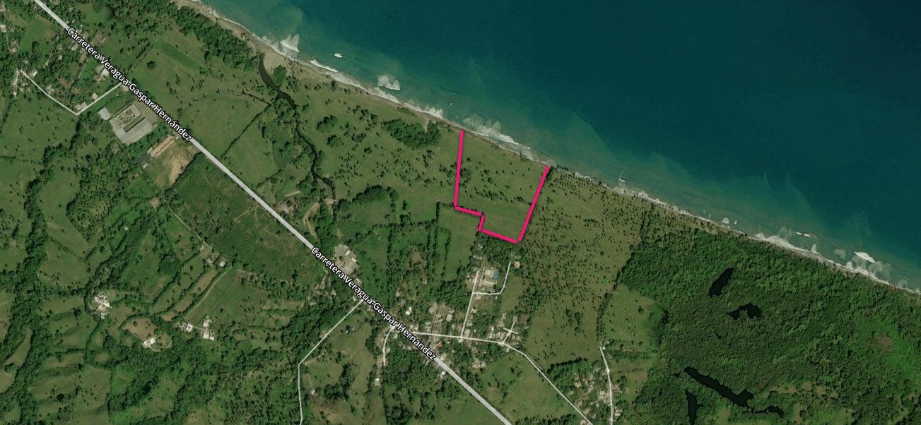 buyDRproperty Aerial view of beachfront land near the ocean, Cabarete, Dominican Republic. Sosua Real Estate