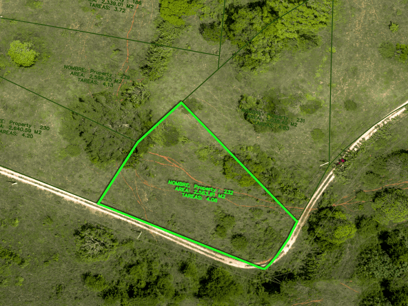Buydrproperty Aerial View of a Green outlined Land Plot with Surrounding Trees and Paths Sosua Real Estate Buydrpropertycom Buydrpropertycom