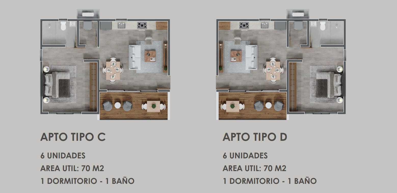 Floor plan for 1 and 2 bedroom luxury condo Sosúa center