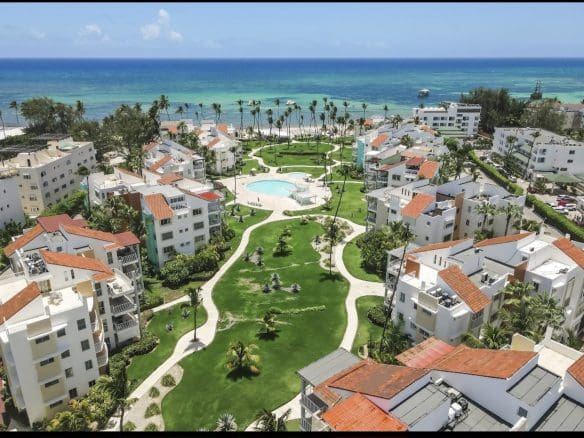 buyDRproperty Aerial view of Punta Cana all-inclusive family resorts near the beach in Dominican Republic. Sosua Real Estate
