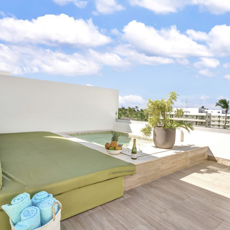 Buydrproperty Rooftop Terrace with a Plunge Pool Lounge Seating and Tropical Fruit Perfect for a Relaxing Vacation Sosua Real Estate Buydrpropertycom Buydrpropertycom