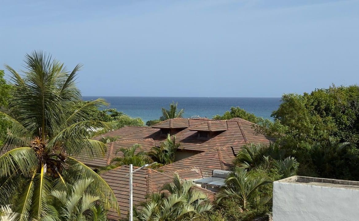 buyDRproperty Tropical rooftops with terracotta tiles and palm trees overlooking the ocean. Sosua Real Estate