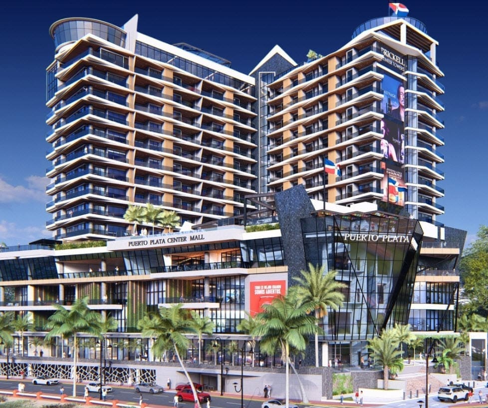 buyDRproperty Puerto Plata Center Mall, a modern mixed-use development with hotels and shops. Sosua Real Estate